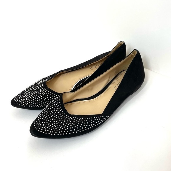 BCBG Paris Suede Studded Pointed Toe Loafer Flats Black Size 6B / 36 - Picture 1 of 6